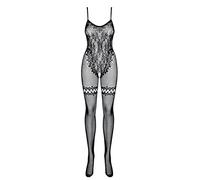 Obsessive Bodystocking nero aperto all'inguine in confezione regalo, S-L