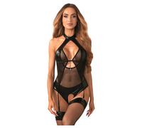 Obsessive Dominna - body trasparente effetto lucido (nero)