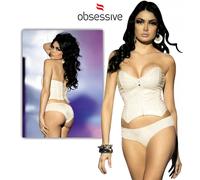 Obsessive Ivory Corset - S/M - Corsetto Bianco Avorio Similpelle con ZIP e Lacci