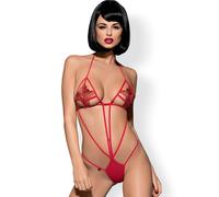 Body Obsessive Luiza con motivo di tulipani e cinghie - rosso (S/M)