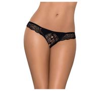 Tanga in pizzo morbido con aperture sexy e cristalli - Obsessive Miamor (nero) - L/XL