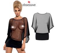 Obsessive Mini Abito Sexy in Rete Trasparente con Gonna Corta e Maniche Large