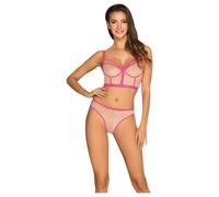 Set Intimo Trasparente "Nudelia" in Necc - Reggiseno e Perizoma (Naturale e Rosa) - Taglia S/M