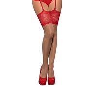 Obsessive Sensuali calze per reggicalze con dettagli in pizzo, rosso, S-M