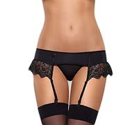Obsessive Set di lingerie donna composto da 2 pezzi, con elegante reggicalze e perizoma, in una graziosa scatola regalo, nero, taglia L/XL.