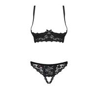 COMPLETO INTIMO APERTO HOT SET NERO S M SEXY LINGERIE DONNA COMPLETINO PIZZO