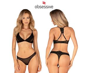 Obsessive Set Latinesa Nero Reggiseno e Slip Trasparenti con Decori in Pizzo
