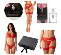Obsessive - Set lingerie donna - cofanetto regalo 6 pezzi - rosso - L/XL