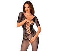 Tuta intima a rete aperta seducente con scollatura posteriore (nera) (S-L)