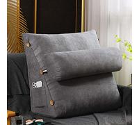 OBTUSS Cuscino da lettura a cuneo con cuscino regolabile per collo e tasche, cuscino posteriore per divano TV, cuscino per riposo letto, testiera, supporto lombare triangolare