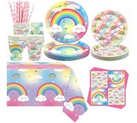 Obussgar Arcobaleno Partito Decorazione - Arcobaleno Compleanno Party Stoviglie Forniture include piatti, tazze, tovaglioli, tovaglia, cannucce - servito 20