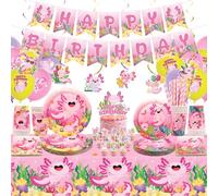 Obussgar Axolotl, decorazione per feste di compleanno, accessori per feste di compleanno, inclusi striscioni, piatti, topper per torte, tazze, tovaglioli, palloncini, tovaglia - per 20 persone (LQ)