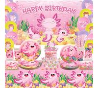 Obussgar Axolotl - Decorazioni per feste di compleanno, accessori per feste di Axolotl, tra cui sfondo, piatto, decorazione per torte, tazza, tovagliolo, palloncino, tovagliolo, tovagliolo, tovagliolo