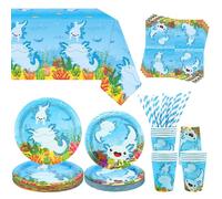 Obussgar Blu Axolotl Party Decorazione - Blu Axolotl Compleanno Party Stoviglie Forniture include piatti, tazze, tovaglioli, tovaglia, cannucce - servito 20