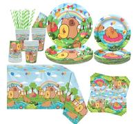 Obussgar Capybara - Decorazione per feste di compleanno a tema Capybara, include piatti, bicchieri, tovaglioli, tovaglie, cannucce, per 20 persone