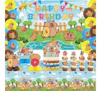 Obussgar Capybara Decorazioni per feste di compleanno - Capybara Party Supplies tra cui striscioni Happy Birthday, spirali, topper per torte, centerpieces, palloncini, adesivi, tovaglia (BJB)