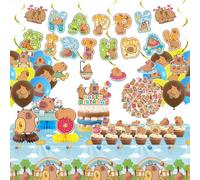 Obussgar Capybara Decorazioni per feste di compleanno - Capybara Party Supplies tra cui striscioni Happy Birthday, spirali, topper per torte, centerpieces, palloncini, adesivi, tovaglia (LQ)