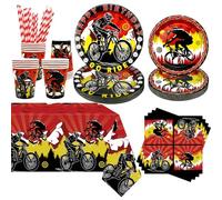 Obussgar Decorazione per feste di compleanno a forma di bicicletta, include piatti, bicchieri, tovaglioli, tovaglie, cannucce, per 20 persone