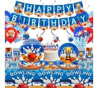 Obussgar Decorazioni per feste di compleanno da bowling - Accessori per feste di bowling, tra cui striscioni, piatti, decorazioni per torte, bicchieri, tovaglioli, palloncini, tovaglie, per 20 persone