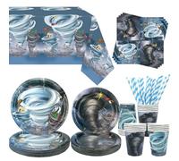 Obussgar Tornado Party Decoration - Tornado festa di compleanno stoviglie forniture include piatti, bicchieri, tovaglioli, tovaglia, cannucce - 20 pezzi