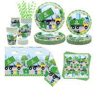 Obussgar Trash Truck, decorazioni per feste di compleanno, per camion della spazzatura, accessori per feste, tra cui piatti, tazze, tovaglioli, palloncini, tovaglia - per 20 persone