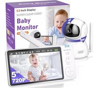 OBVHNUA Baby Monitor 5 '' Baby Monitor Video e Audio, Telecamera Bambini 720P HD 2 x 4 x Zoom Digitale, Due Vie, Audio VOX, Visione Notturna, Monitoraggio della Temperatura