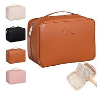 Obviously Multi-compartment Toiletry Cosmetics Bag, Obviously Makeup Bag Women's Pu Leather Waterproof, Large Capacity (Brown)