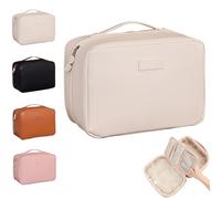 Obviously Multi-compartment Toiletry Cosmetics Bag, Obviously Makeup Bag Women's Pu Leather Waterproof, Large Capacity (Beige)