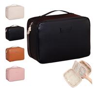 Obviously Multi-compartment Toiletry Cosmetics Bag, Obviously Makeup Bag Women's Pu Leather Waterproof, Large Capacity (Black)