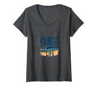OBX Life: Grafica con Onde costiere per Gli Appassionati di Spiaggia Maglietta con Collo a V, Donna, Grigio Scuro, L