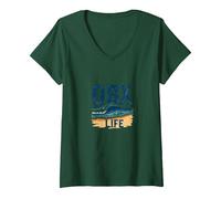 OBX Life: Grafica con Onde costiere per Gli Appassionati di Spiaggia Maglietta con Collo a V, Donna, Verde Foresta, L