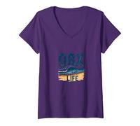 OBX Life: Grafica con Onde costiere per Gli Appassionati di Spiaggia Maglietta con Collo a V, Donna, Viola, L