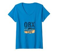OBX Life: Grafica con Onde costiere per Gli Appassionati di Spiaggia Maglietta con Collo a V, Donna, Zaffiro, L