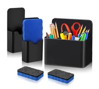 OBYCPIN Set da 3 Portapenne Magnetico, Porta Pennarello, Organizzatore di Penne, Scatola di Penne, Accessori per Lavagna Bianca con 2 Spugne per Lavagna Magnetica Frigorifero Casa Ufficio Scuola(Nero)