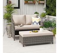 OC Orange-Casual Set di 2 mobili da esterno in vimini con seduta e tavolino da caffè, con cestino portaoggetti integrato, rattan grigio, cuscini beige