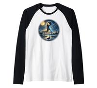 Oca Guardando la Luna Notte Scena Arte Maglia con Maniche Raglan