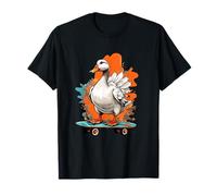 Oca su skateboard in stile cartoon con spruzzi di colore Maglietta