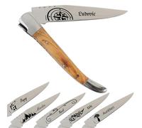 Ocadeau Coltello da tasca con manico in legno d'ulivo inciso - Coltello da tasca in legno d'ulivo con testo inciso sulla lama