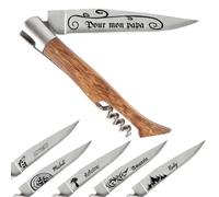 Ocadeau Coltello tascabile personalizzato - Coltello tascabile con cavatappi, manico in legno di frassino e incisione di testo - Incisione laser sulla lama del coltello tascabile da personalizzare