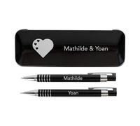 Ocadeau Set in scatola di 2 penne, una biro e una matita nera da personalizzare - Set in scatola di penne e matita nera con testo inciso - Set di penne personalizzabile