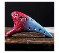 Ocarina Strumento Musicale Musical In Stile Stellato Ocarina Alto C In Ceramica Multicolore A 12 Fori Con Custodia Protettiva Per Spartito Musicale(Red-blue)