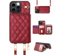 OCASE Custodia a Portafoglio per iPhone 16 Pro, Indivisibile con Cerniera, Slot Schede, Divisibile 2 Cordino Tracolla, RFID Blocage, Custodie in Pelle per iPhone 16 Pro (Losanga - Rosso Scuro)