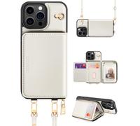 OCASE Custodia a Portafoglio per iPhone 16 Pro, Indivisibile Portafoglio con Cerniera, 7 Slot Schede, Divisibile 2 Cordino Tracolla, RFID Blocage, Custodie in Pelle per iPhone 16 Pro (6,3'') - Bianco