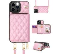 OCASE Custodia a Portafoglio per iPhone 16 Pro, Indivisibile Portafoglio con Cerniera, Slot Schede, Divisibile 2 Cordino Tracolla, RFID Blocage, Custodie in Pelle per iPhone 16 Pro (Losanga - Rosa)