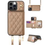 OCASE Custodia a Portafoglio per iPhone 16 Pro, Indivisibile Portafoglio con Cerniera, Slot Schede, Divisibile 2 Cordino Tracolla, RFID Blocage, Custodie in Pelle per iPhone 16 Pro (Losanga - Khaki)