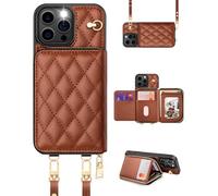 OCASE Custodia a Portafoglio per iPhone 16 Pro, Indivisibile Portafoglio con Cerniera, Slot Schede, Divisibile 2 Cordino Tracolla, RFID Blocage, Custodie in Pelle per iPhone 16 Pro (Losanga - Marrone)