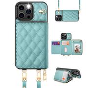 OCASE Custodia a Portafoglio per iPhone 16 Pro Max, Indivisibile con Cerniera, Slot Schede, Divisibile 2 Cordino Tracolla, RFID Blocage, Custodie in Pelle per iPhone 16 Pro Max (Losanga-Verde Chiaro)