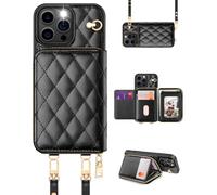 OCASE Custodia a Portafoglio per iPhone 16 Pro Max, Indivisibile con Cerniera, Slot Schede, Divisibile 2 Cordino Tracolla, RFID Blocage, Custodie in Pelle per iPhone 16 Pro Max (Losanga - Nero)