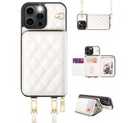 OCASE Custodia a Portafoglio per iPhone 16 Pro Max, Indivisibile con Cerniera, Slot Schede, Divisibile 2 Cordino Tracolla, RFID Blocage, Custodie in Pelle per iPhone 16 Pro Max (Losanga - Bianco)