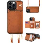 OCASE Custodia a Portafoglio per iPhone 16 Pro Max, Indivisibile Portafoglio con Cerniera, 7 Slot Schede, 2 Cordino Tracolla, RFID Blocage, Custodie in Pelle per iPhone 16 Pro Max (6,9'') - Marrone